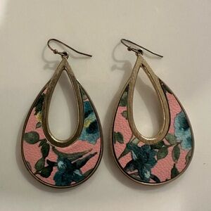 Pink and Blue Floral Teardrop Earrings